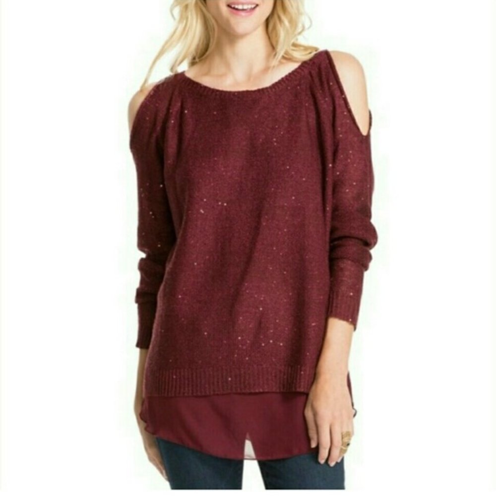 🆕️ Jessica Simpson Abbey Sequin Cold Shoulder Sweater